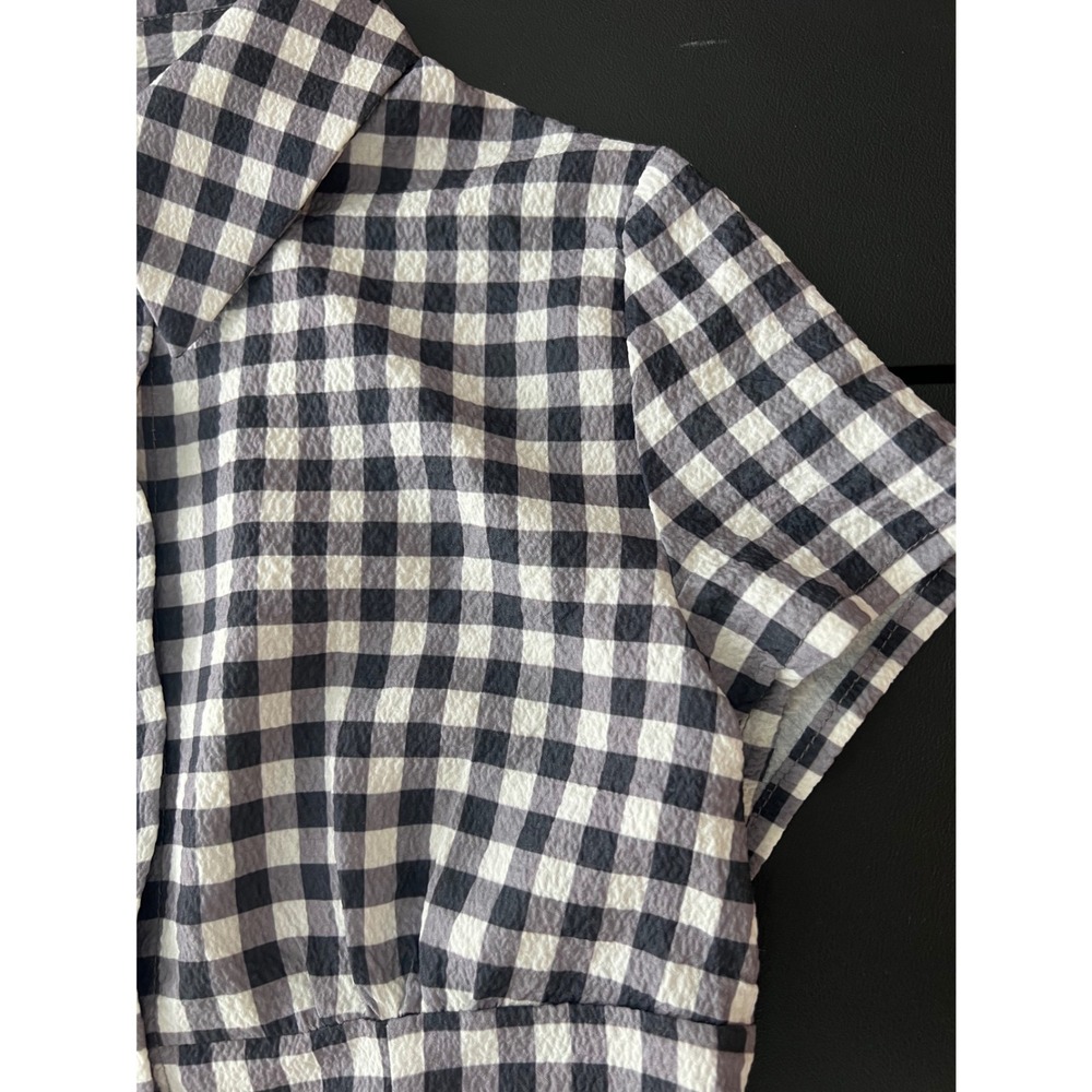 Sold*Black White Gingham Button Front Mini Dress Short Sleeve Smocked Med 1009 - Picture 6 of 10
